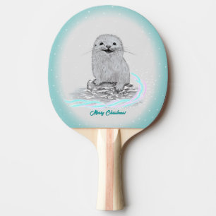 Süße weiße Baby-Seeeotter, Frohe Weihnachten Tischtennis Schläger