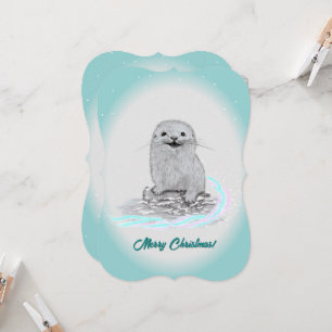 Süße weiße Baby Seeotter, Frohe Weihnachten Einladung