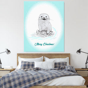 Süße weiße Baby Seeotter , Frohe Weihnachten Leinwanddruck