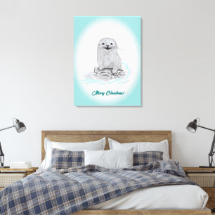 Süße weiße Baby Seeotter , Frohe Weihnachten Leinwanddruck