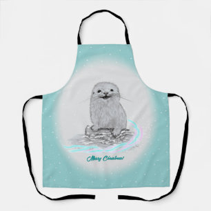 Süße weiße Baby Seeotter , Frohe Weihnachten Schürze