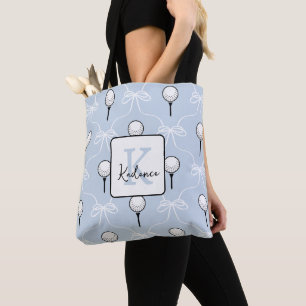 Süße weiße blaue Schleife Golf Muster Monogramm Tasche