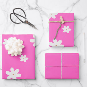 Süße Weiße Blumen Auf Rosa  Geschenkpapier Set