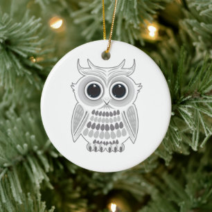 Süße Weiße Eule Große Augen Winterwald Urlaub Keramik Ornament