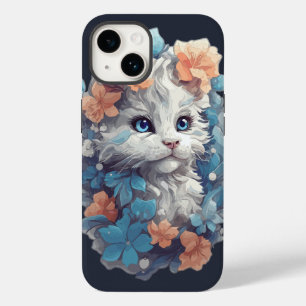 Süße weiße florale Kitty-Katze Case-Mate iPhone 14 Hülle