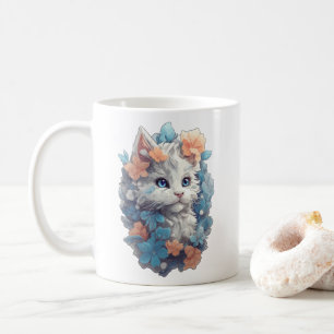 Süße weiße florale Kitty-Katze Kaffeetasse