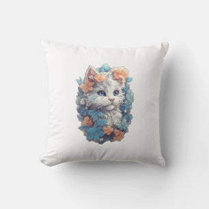 Süße weiße florale Kitty-Katze Kissen