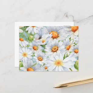 Süße weiße florale Vintage-Wasserfarben-Margeriten Postkarte