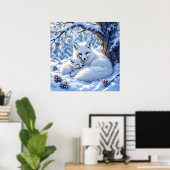 Süße Weiße Füchse im Schnee Poster (Heimbüro)