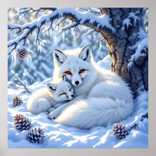 Süße Weiße Füchse im Schnee Poster