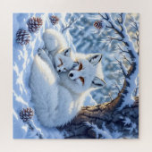 Süße Weiße Füchse im Schnee Puzzle (Horizontal)