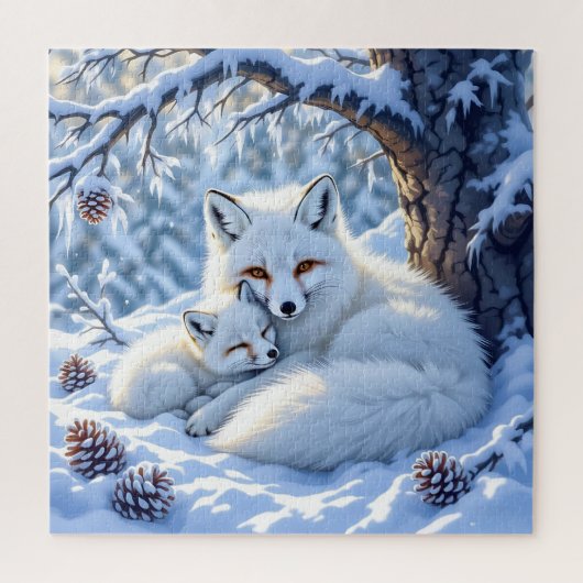 Süße Weiße Füchse im Schnee Puzzle (Vertikal)