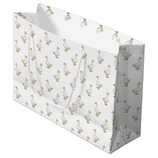 Süße weiße Gans Muster Große Geschenktüte (Vorderseite Schrägansicht)