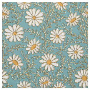 Süße weiße gelbe Gold Gänseblümchen Blumen Teal Bl Stoff