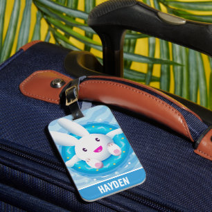 Süße weiße Häschen-Poolparty Personalisiert Gepäckanhänger