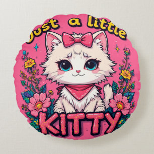 Süße weiße Kätzchen-Illustration Rundes Kissen