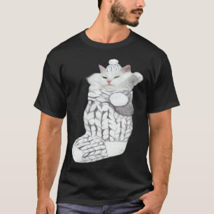 Süße weiße Katze Fluffige gestrickte Socke Weihnac T-Shirt