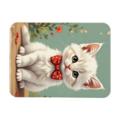 Süße weiße Katze mit Fliege Magnet (Horizontal)