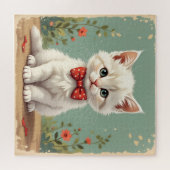 Süße weiße Katze mit Fliege Puzzle (Horizontal)