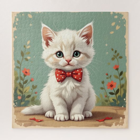 Süße weiße Katze mit Fliege Puzzle (Vertikal)