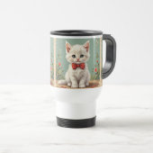 Süße weiße Katze mit Fliege Reisebecher (VorderseiteRechts)