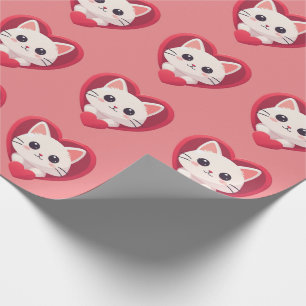 Süße weiße Katze mit Herz Kawaii Kitty Liebesdesig Geschenkpapier