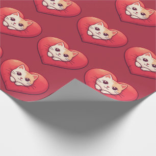Süße weiße Katze mit Herz Kawaii Kitty Liebesdesig Geschenkpapier