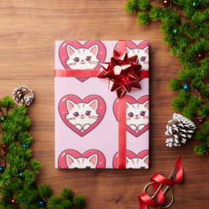 Süße weiße Katze mit Herz Kawaii Kitty Liebesdesig Geschenkpapier