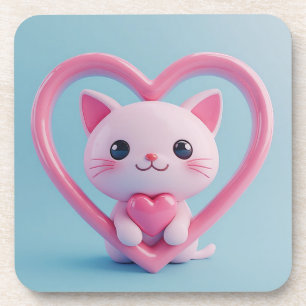 Süße weiße Katze mit Herz Kawaii Kitty Liebesdesig Getränkeuntersetzer