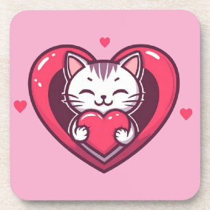 Süße weiße Katze mit Herz Kawaii Kitty Liebesdesig Getränkeuntersetzer