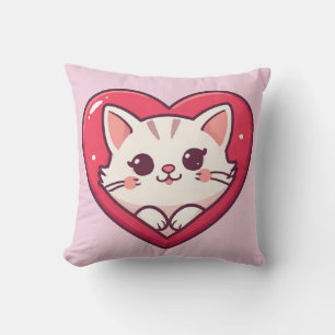 Süße weiße Katze mit Herz Kawaii Kitty Liebesdesig Kissen
