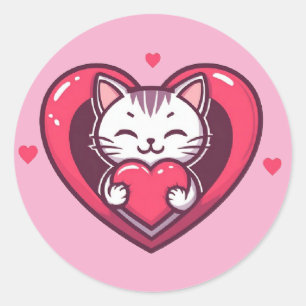 Süße weiße Katze mit Herz Kawaii Kitty Liebesdesig Runder Aufkleber