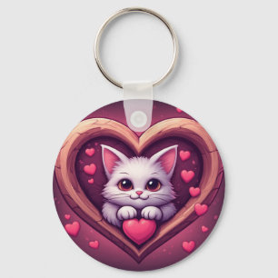 Süße weiße Katze mit Herz Kawaii Kitty Liebesdesig Schlüsselanhänger