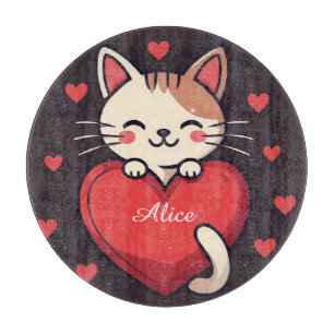 Süße weiße Katze mit Herz Kawaii Kitty Liebesdesig Schneidebrett
