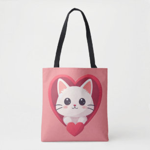 Süße weiße Katze mit Herz Kawaii Kitty Liebesdesig Tasche
