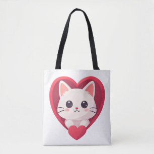 Süße weiße Katze mit Herz Kawaii Kitty Liebesdesig Tasche