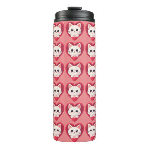 Süße weiße Katze mit Herz Kawaii Kitty Liebesdesig Thermosbecher