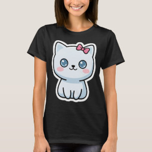 Süße weiße Katze mit rosa Schleife T-Shirt