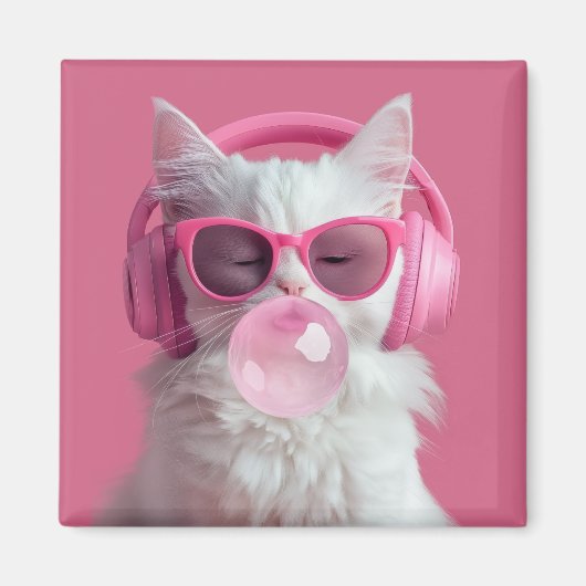 Süße weiße Katze – Personalisiert Magnet (Vorne)