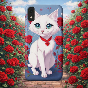 Süße weiße Katze & Rosen Schutzhülle für das Telef Case-Mate iPhone Hülle