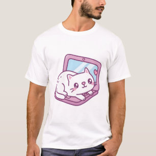 Süße weiße Katze ruht auf Laptop T-Shirt