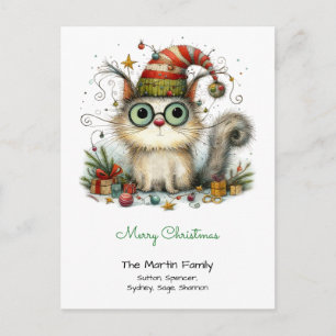 Süße Weiße Katze Strumpfkappe Frohe Weihnachten Gr Postkarte
