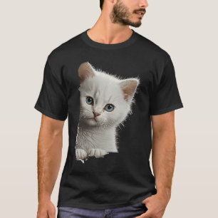 Süße weiße Katze zerriss Stoff 1 T-Shirt
