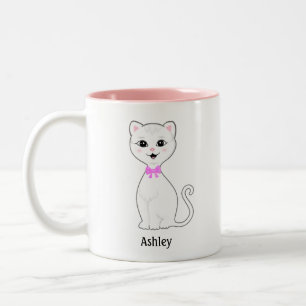 Süße weiße Katzen-Cartoon-Personalisierung Zweifarbige Tasse