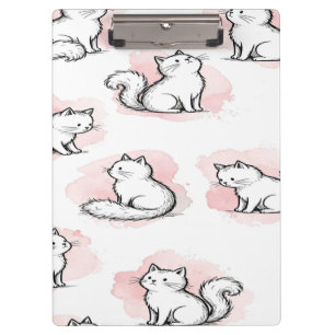 Süße weiße Katzen rosa Wasserfarben-Muster Kawaii- Klemmbrett