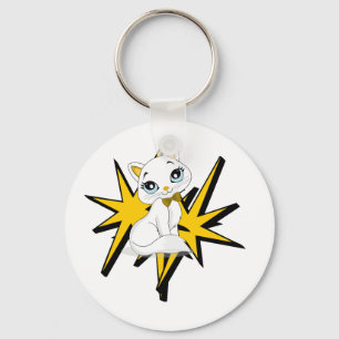 Süße weiße Kitty-Pop-Art-Illustration Schlüsselanhänger