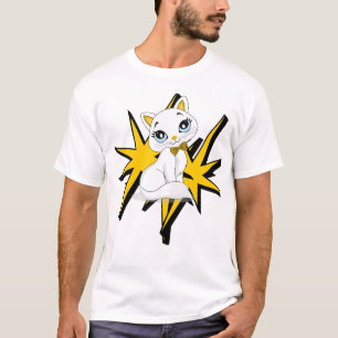 Süße weiße Kitty-Pop-Art-Illustration T-Shirt