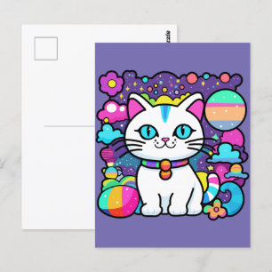 Süße weiße kosmische Weltraum-Kitty-Katze Postkarte