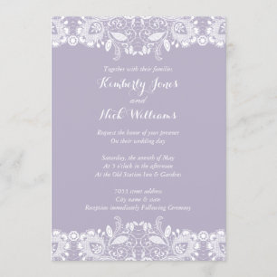 Süße weiße Lace Dusty Purple Hochzeits-Einladung Einladung