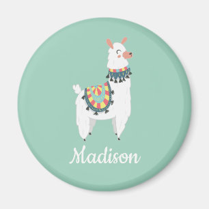 Süße weiße Lama-Mintgrün-Monogramm-Name Magnet